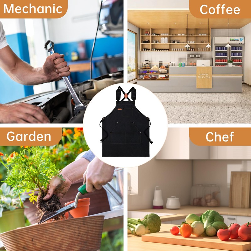 Chef Aprons for Men Women with Pockets, Cotton Canvas Cross