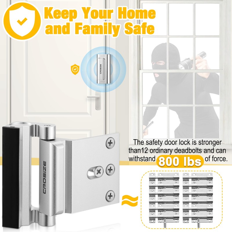 Crosize Home Security Door Locks 2 Pack, Metal Reinforcement Lock