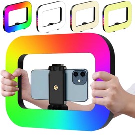 Phone Video Rig QYPENT Handheld LED Ring Light Selfie Light Phone Video Stabilizer for Camera, Smartphone, Action Camera, YouTube, Setup, Filmmaking, Makeup, Vlogging (YM200 RGB)
