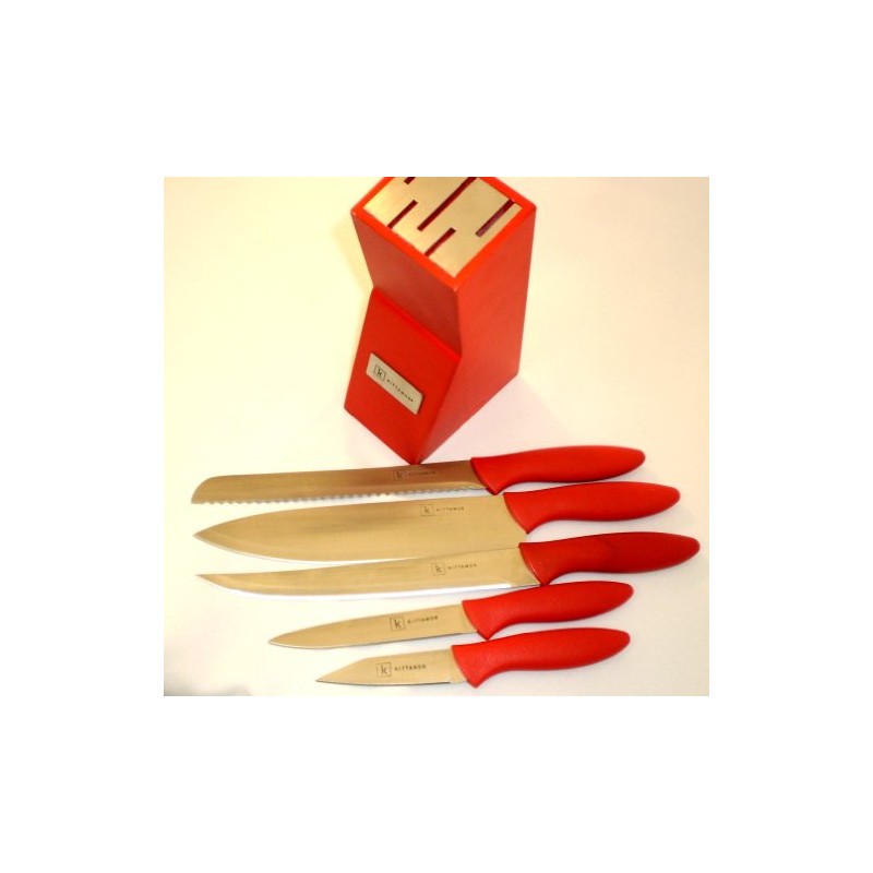 Kittamor 6 Knife Set with Red Wooden Block
