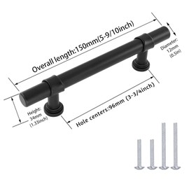 Rergy 10 Pack Matte Black Drawer Pulls, 3-3/4 Inch Hole Centers Kitchen Cabinet Handles, Stainless Steel & Zinc Hardware for Cabinet,Cupboard,Dresser