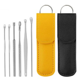 Zittop 12Pcs Ear Pick Earwax Removal Kit with PU Leather Case, 360 Degree Stainless Steel Spiral Design Canal Care (Orange - Black)