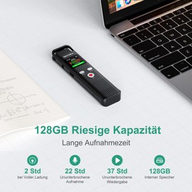 MECHEN 128GB Voice Recorder with Voice Recognition, 1536kbps Recording Device with MP3 Player, HD Sound Quality, Noise Reduction Voice Recorder for Lectures, Meetings
