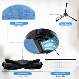 Fixbetter Accessory Kit for Tikom G8000, G8000 Pro, for Honiture G20, G20 Pro, for Laresar Evol 3 Robot Vacuum Replacement Parts, 1 Roller Brush, 4 Filters, 4 Mop Pads, 4 Side Brushes, 1 Brush