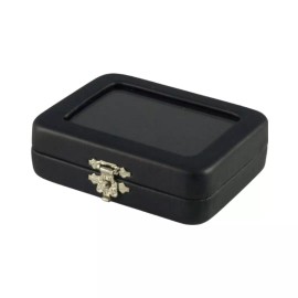 Novel Box Black Leatherette Glass Top Jewelry Case with BK/WH Reversible Pad