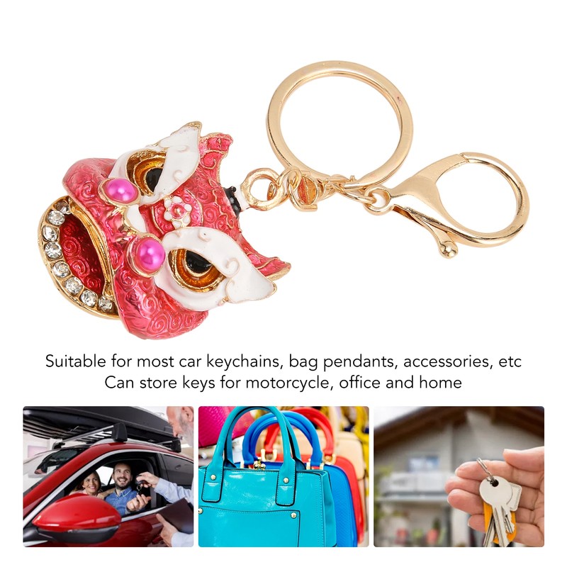 6pcs Lion Dance Keychains Cute Funny Rust Prevention Rhinestone Keychain