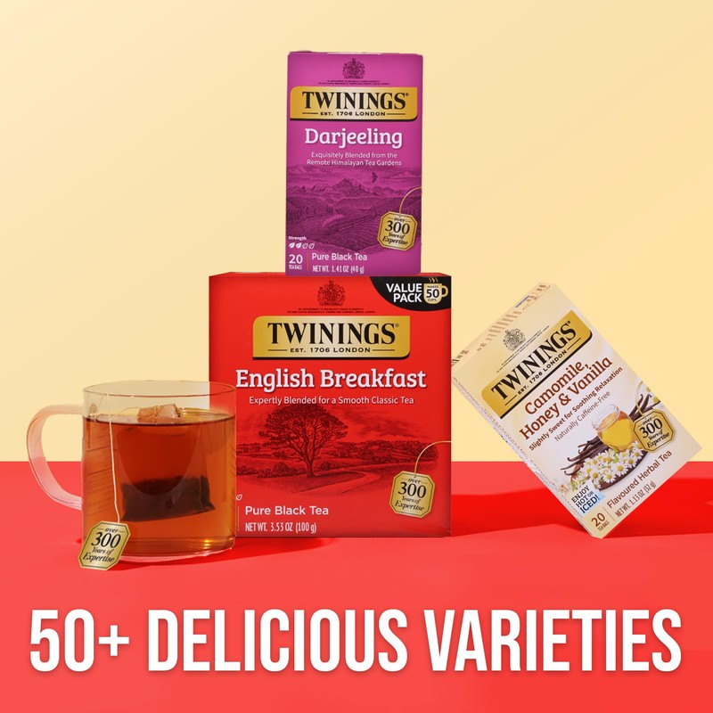 Twinings Darjeeling Black Tea Individually Wrapped Bags, 20 Count (Pack