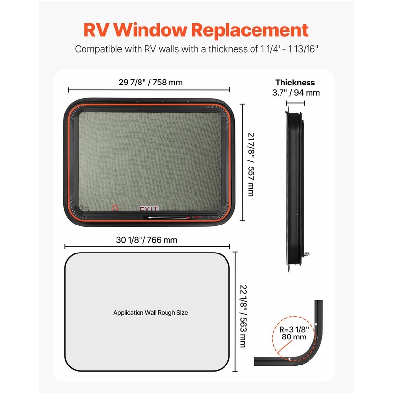 Happybuy RV Exit Window, 30" W x 22" H Tinted
