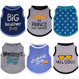 Sadnyy 6 Pack Winter Dog Shirt Boy Pet Clothes Doggy Tee Tank Top Kitten Shirts with Letters for Small Medium Dogs Cats Soft Cozy Chihuahua Vest Apparel for Dog Cat Puppy(Small)