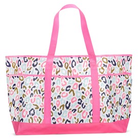 Wild Side Pink Leopard 22 x 15 Polyester Open Tote Bag with Shoulder Straps