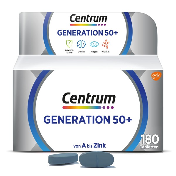 Centrum Generation 50+, Pack of 180 - High Quality Dietary Supplement for Best Ager for Daily Complete Supply of Micronutrients - Packaging May Vary