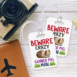 LT030 Beware Crazy Guinea Pig Man Novelty Funny Unique Designer Gift Glossy Plastic Suitcase Luggage Tag