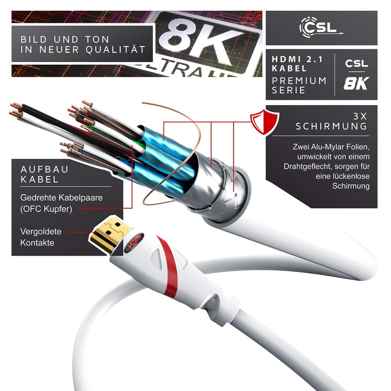 CSL- Ultra HD 4K HDMI Cable White/Red/Black V2 White