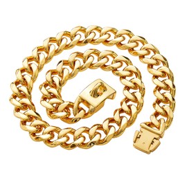 Gold Dog Collar Gold Chain Dog Training Collar 19MM with Buckle 18K Cuban Link Dog Collar for Small Medium Large Dogs (22")