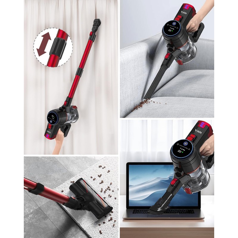 VYKLO V8 Cordless Vacuum Cleaner, Powerful Suction Stick Vacuum, 55Mins