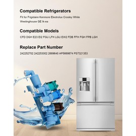 Upgraded 242253002 242102201 Water Inlet Valve Fit for Frigidaire Kenmore Electrolux Crosley Refrigerator, Refrigerator Ice Maker Water Inlet Valve Replace 2689640 AP5669874 PS7321353 EAP7321353