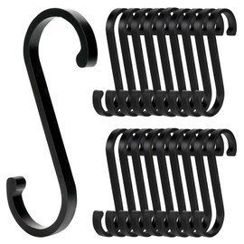 MIHURO S Hooks Pack of 20 Hooks for Hanging Heavy Duty Hooks Black Aluminium Kitchen Hooks High Quality Black Hooks Waterproof S Hooks Black for Kitchen, Bedroom, Office, Balcony