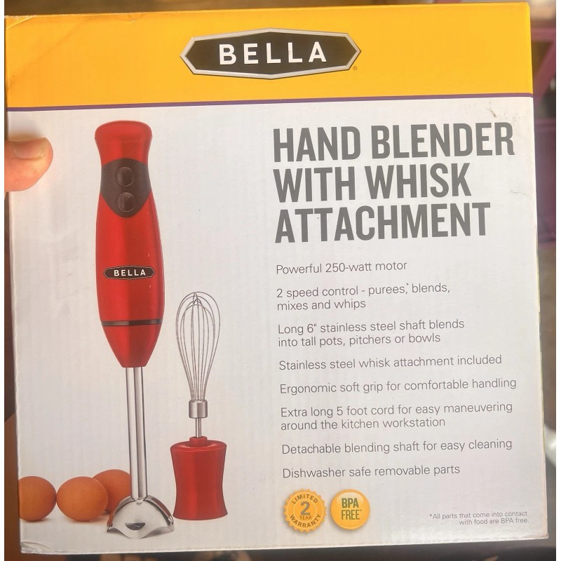 BELLA Immersion Hand Blender, Portable Mixer with Whisk Attachment -