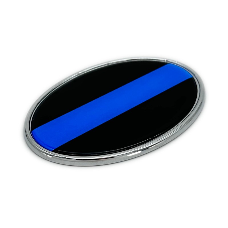 Elektroplate Police Thin Blue Line Oval Chrome All Metal Emblem