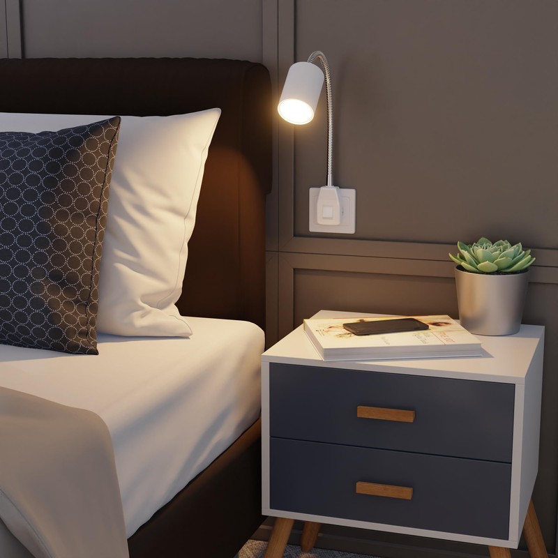 ledscom.de Waika Socket Light/Reading Lamp, Gooseneck, Switch, White, 1x GU10
