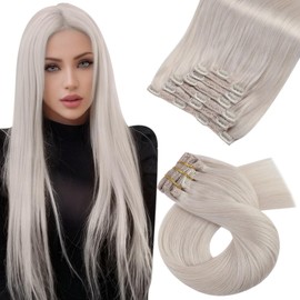 Moresoo Clip in Hair Extensions Blonde Natural Hair Extensions Clip in Human Hair Color #60A White Blonde Human Hair Extensions Clip in Straight Hair Clip Extensions 7PCS 120G 16 Inch