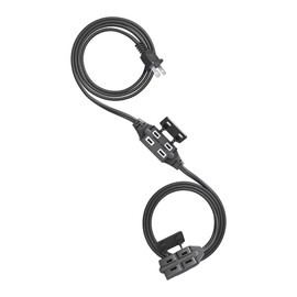 DEWENWILS 2 Prong Extension Cord 6 Ft, 3FT + 3FT Indoor Extension Cord, 2 Groups 3 Polarized Outlets with Safety Cap Protect for Home Office, Black, 16/2 SPT-2 ETL Listed, 1 Pack