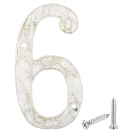 sourcing map House Address Number, 5.5 Inch Cast Iron Vintage Wall Number 6 Outside Numbers for Home Street Office Mailbox Sign, White & Gold