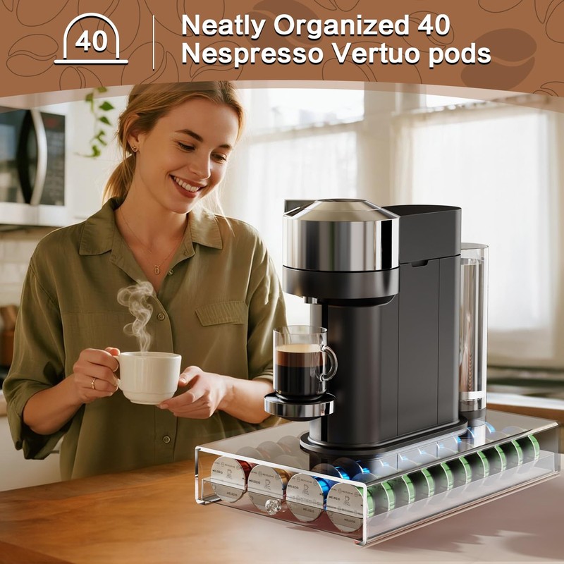 Coffee Pods Acrylic Holder PETG Drawer Compatible with Nespresso Vertuo