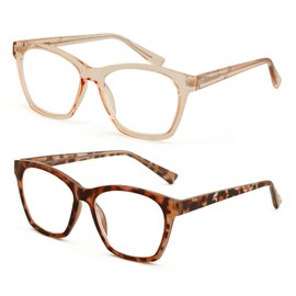 V.W.E. 2 Pairs Women Large Translucent Optical Frame Reading Glasses - Clear Lens Fashion Reader ZT104 (Rose-Gold Tortoise, 2.50, x)