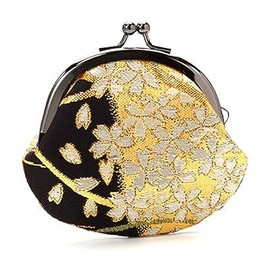 Kyoto Geimidou Nishijin Textile Wallet, 2.6 inch (2.6 cm) Purse Handmade, Japanese Pattern, Made in Japan, multicolor (black / gold)