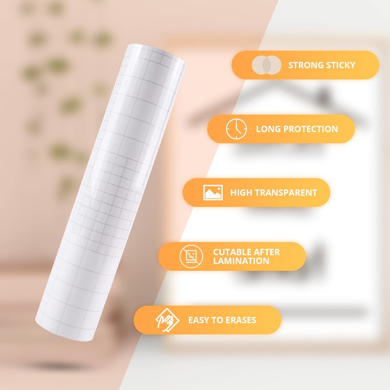 HTVRONT Clear Self-Adhesive Laminating Vinyl Roll-12"x30FT Non Thermal Laminating Film,No