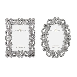 GIFTY GIFTY Vintage Silver Mini Frame Set/Set of 2 / 2x3 In | For Tabletop Display | Perfect for Home Decor, Xmas, Wedding, Graduation, Or Milestone Photos W/Gift Box