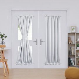 Deconovo Blackout Door Curtain – Thermal Insulated Privacy Curtain for French & Front Doors with Adjustable Tieback, Room Darkening, Energy Saving, Noise Reducing,Light Silver Grey,W36 x L72,1 Panel