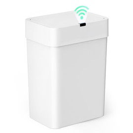 Cesun Bathroom Trash Can with Lid, 4 Gallon Motion Sensor Garbage Can Automatic Touchless Trash Cans, Slim Plastic Smart Waste Basket for Bedroom, Office, Living Room, White