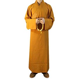 ZooBoo Summer Buddhist Shaolin Monk Robe Cotton Linen Long Robes Gown Kung Fu Uniforms Martial Arts Clothings (Earth Yellow, 42)