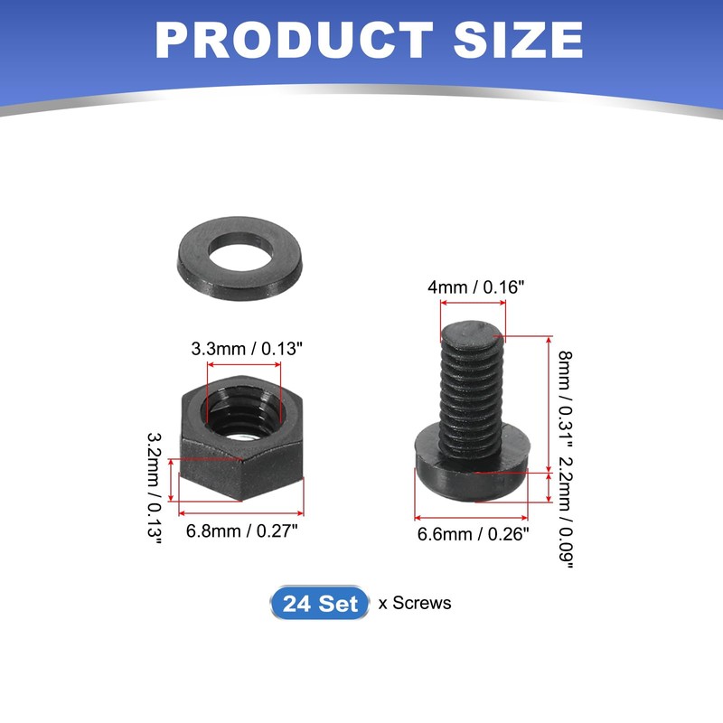 PATIKIL M4x8mm Black Nylon Bolts Plastic Nuts Full Thread Head