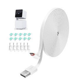 26FT Power Extension Cable for Wyze Cam Pan V3 - Weatherproof Flat Power Charging Cord with L-Shape Connector, 1 Pack (White) - Not Compatible with Wyze Cam V3/V4
