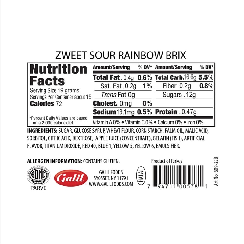 Zweet Sour Brix Rainbow Candy, Sour Rainbow Brix, Licorice Bricks