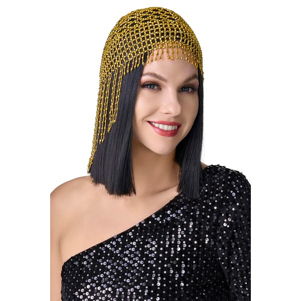 BABEYOND 1920s Beaded Cap Headpiece Roaring 20s Beaded Flapper Headpiece
