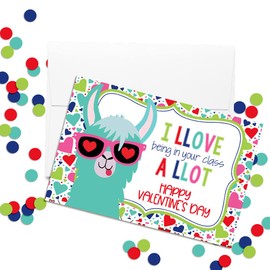 Amanda Creation Cute Teacher Valentine's Day Llama Themed Blank Folded Cards Single (1) Happy Valentine's Day Greeting Card For Teacher, 4"x 6" (when folded)
