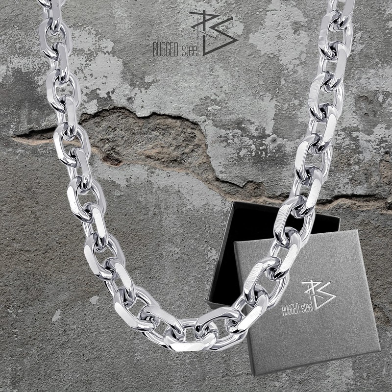 RUGGED STEEL Stainless Steel Necklace 11 mm Wide Solid Anchor