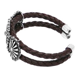 Rosemarie & Jubalee Women's Cowgirl Chic Western Style Burnished Silver Tone Conchos On Open Cuff Bracelet, 7" (Braided Vegan Leather Band)