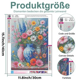 Diamond Painting Adults, Flower Diamond Painting Adults, DIY Diamond Painting Set 5D Diamond Arts Craft for Home Wall Decor 30 x 40 cm