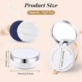 4 Pcs 15g/0.5oz Empty Air Cushion Puff Box Portable Make Up Powder Container Case with Sponge Puff & Mirror for Liquid Foundation BB Cream - White Silver