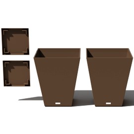 Veradek Nobleton Indoor/Outdoor Wide Square Planter (Espresso, 22 inch - 2 Pack with 2 Saucer Trays)