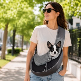 Pet Cat Dog Sling Carrier Bag – Breathable Mesh Crossbody Shoulder Travel Tote with Zipper Closure, Oxford Fabric