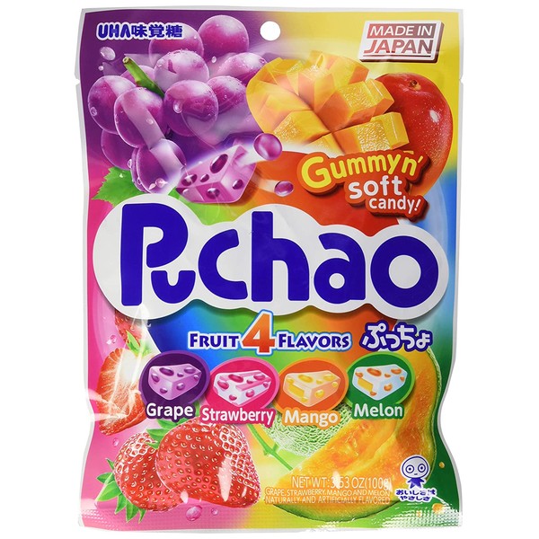 UHA Mikakuto Puchao Soft Candy with Gummy Bits, 4 Fruit Flavors, 3.53 oz