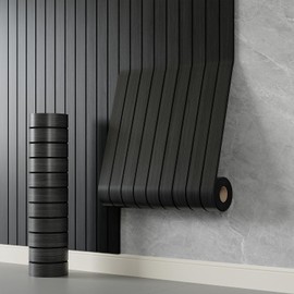 YLL YLL PVC Slat Wall Panel Peel and Stick 236"x 15.7" Faux Black Wood Grain Slat Panel Self-Adhesive Wallpaper Soundproof 3D Wall Panels