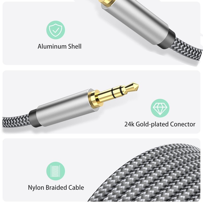 Aux Cord 10ft, 3.5mm Audio Cable - Nylon Braided 3.5mm