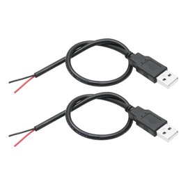 USB A Male to 2 Pin Bare Wire 11inch, 20AWG 5V/5A 2 Pin Pigtail Open End Power Cord, for USB Equipment Installed or Replace Repair DIY Cable - 2Pcs